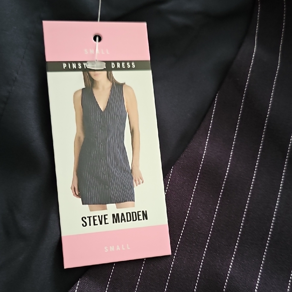 NWT Steve Madden Pinstripe Sleeveless V-Neck Button Front Dress - Small - Picture 10 of 12